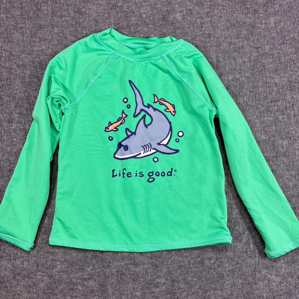 Life is Good Sun Shirt Swim Kids 4 Green Shark Long Sleeve Beach Travel